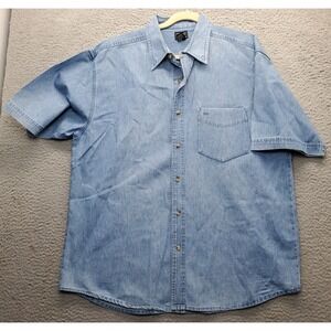 Junction West Jean Shirt Mens XL Blue Denim Short Sleeve Medium Wash Button Up